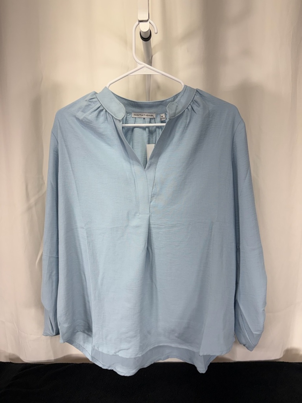 Notations Light Blue Long-Sleeve Split-Neck Top 2336